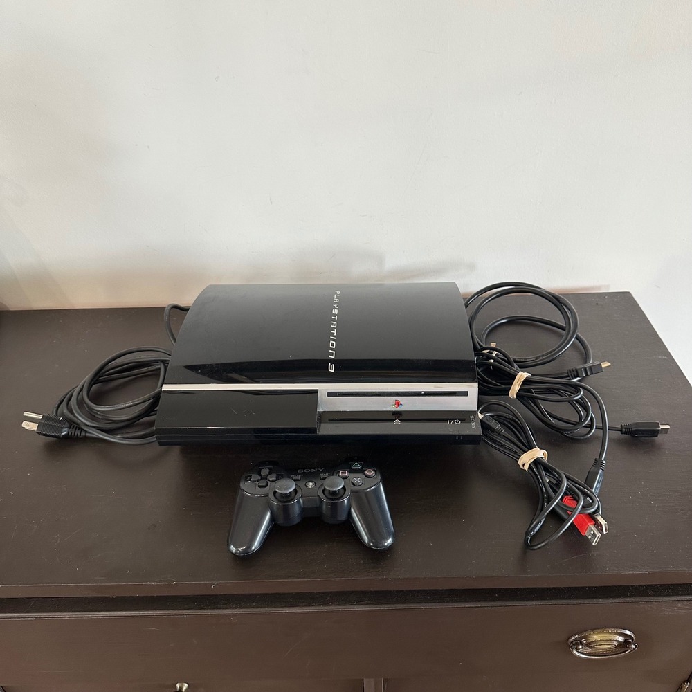 Sony PlayStation 3 PS3 Fat Console 80GB Black CECHK01 Bundle Tested Works